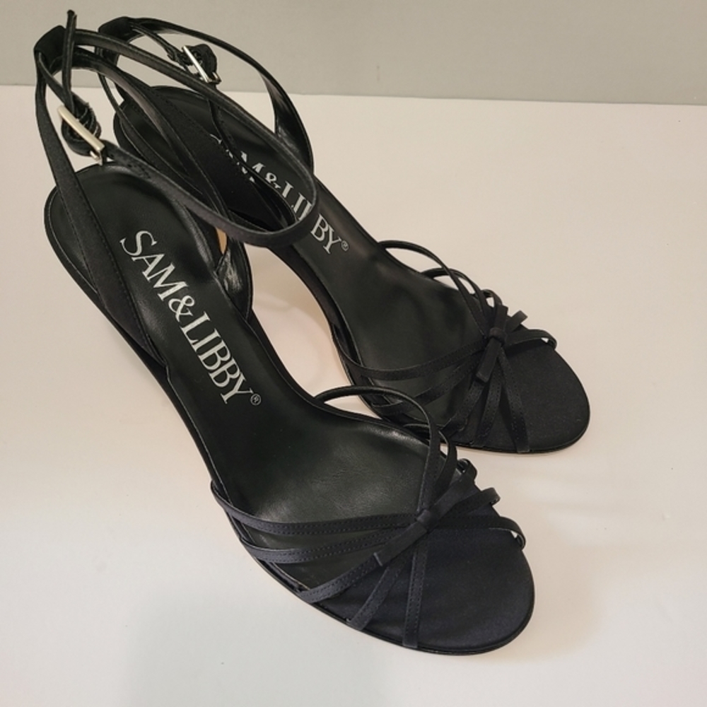 NIB Sam and Libby Patsy Black Satin Sandal Size 8‎